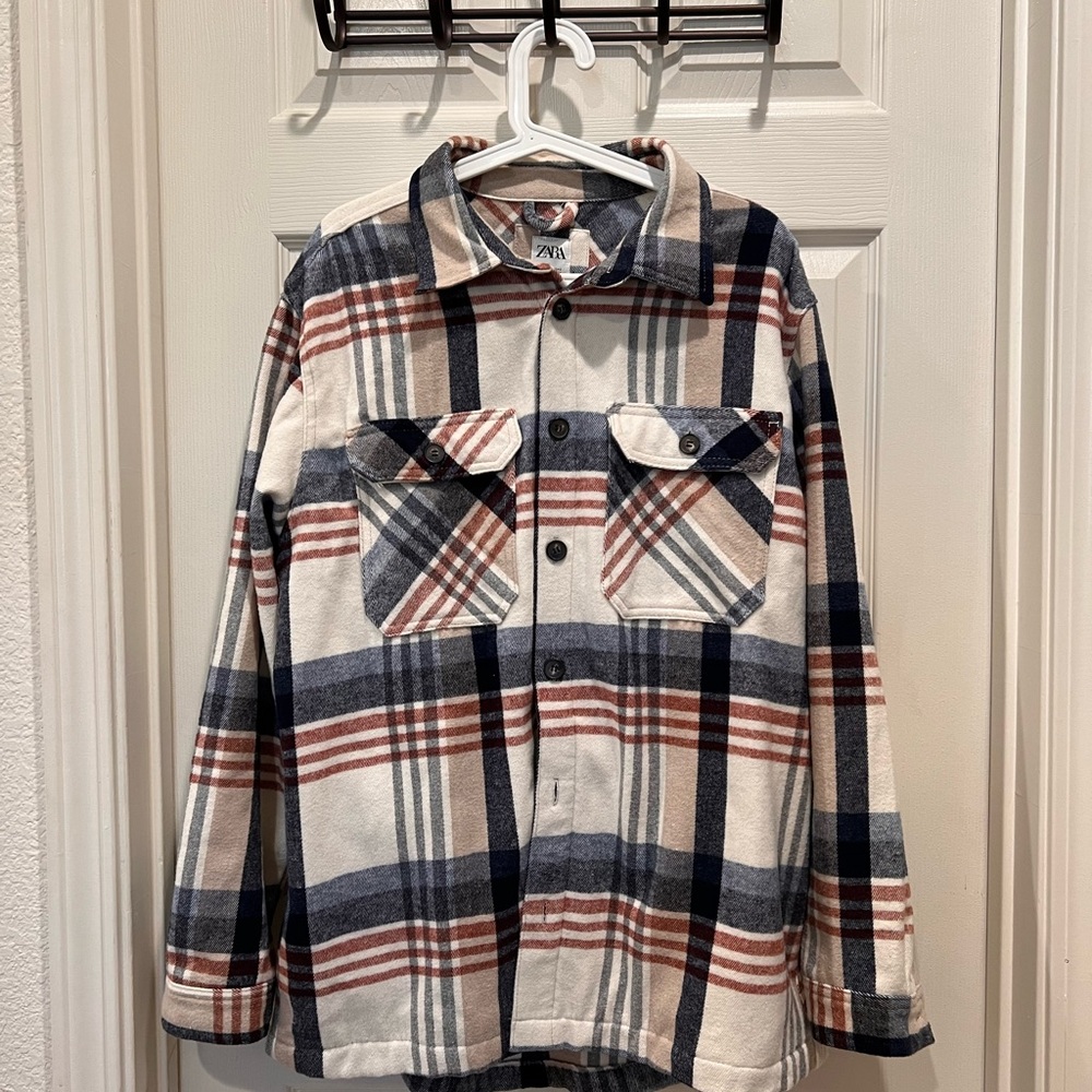 Zara Plaid Button-Up Shirt - Blue, Red, and White